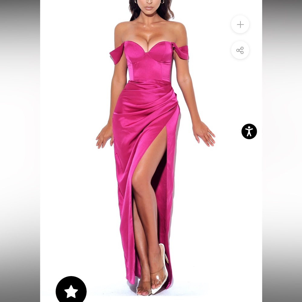 Miss Circle Zarah Fuchsia High Slit Corset Satin Dress